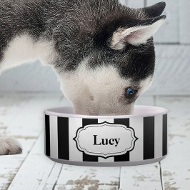 Comedero Retro Cute Black & White Stripe Ceramic Pet Bowl