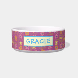 Comedero Retro Raspberry Patchwork Floral Custom Medium Dog