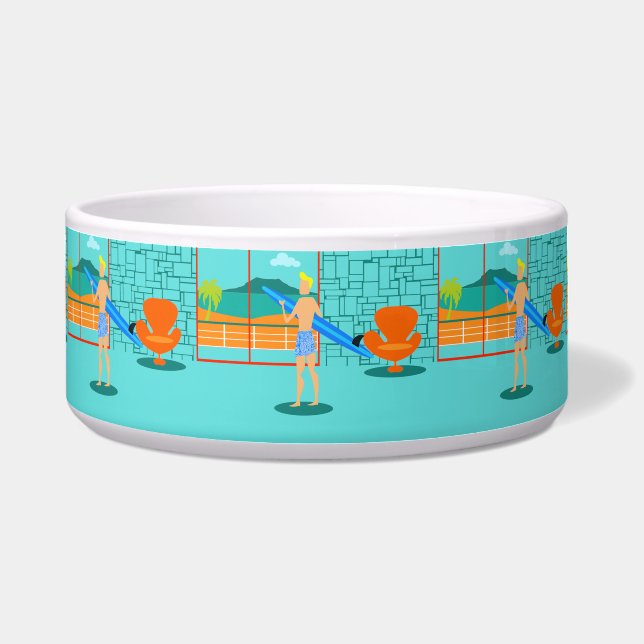 Comedero Retro Surfer Dude Ceramic Pet Bowl (Frente)