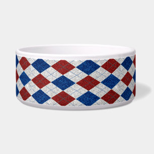 Comedero Rojo, Blanco, Azul Argyle Julio 4 Purpurina