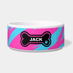 Comedero Rosa Caliente y Azul Brillante Perro Personalizado