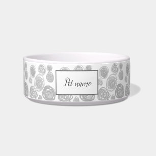 Comedero Rosa de Moda de patrón Sencillo Gris floral negro