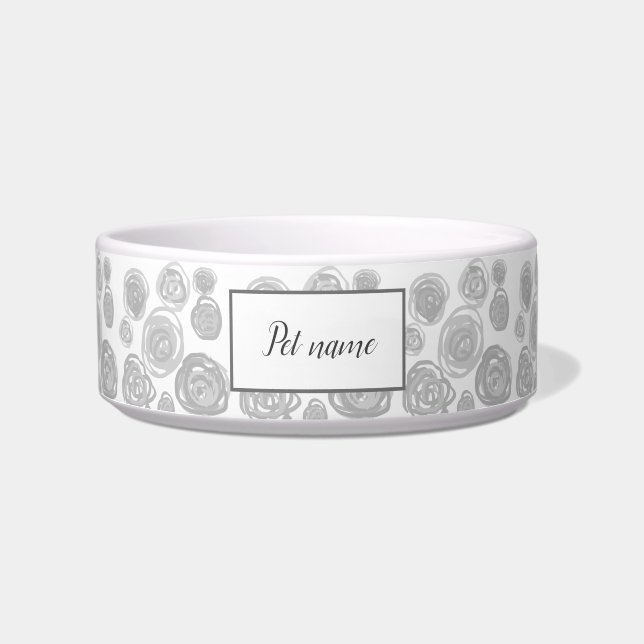 Comedero Rosa de Moda de patrón Sencillo Gris floral negro (Frente)