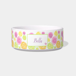 Comedero Rosa de Moda de patrón Verde floral rosado simple