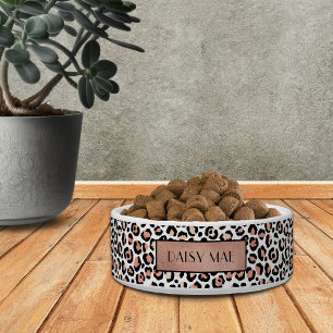 Comedero Rosa Dorado Chic Estampado Leopardo Mascota Person