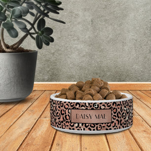 Comedero Rosa Dorado Estampado Leopardo Mascota Personaliza