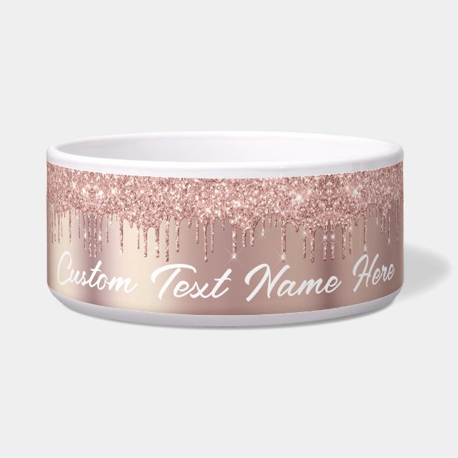 Comedero Rosa Purpurina de oro Personalizado Nombre de text (Frente)