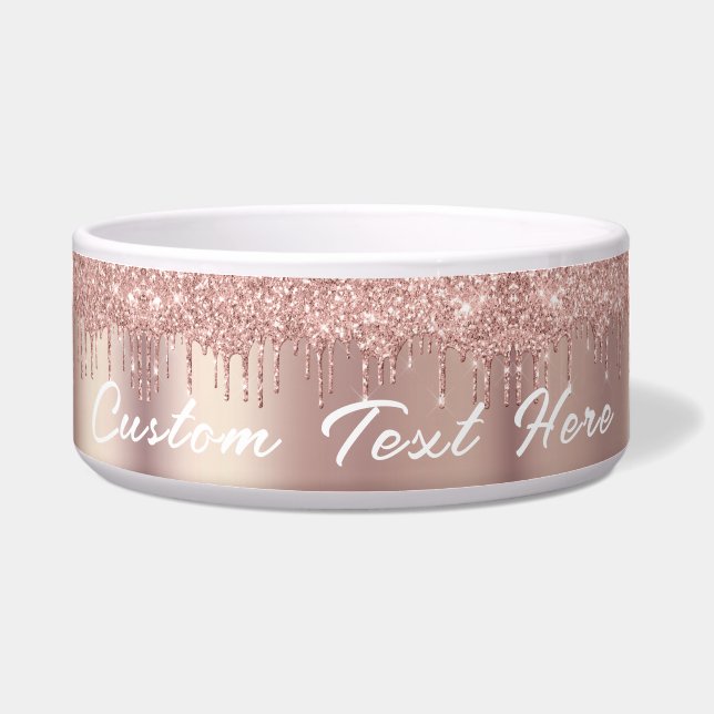 Comedero Rosa Purpurina de oro Personalizado Nombre de text (Frente)