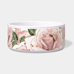Comedero Rosas cerámicos de boliche y Purpurina de oro
