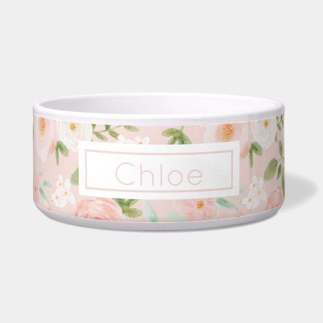 Comedero Rosas de acuarela florecen en rosa y rosa (Frente)