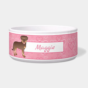 Comedero Rottweiler Rojo y Beige en Corazones Rosas y Nombr