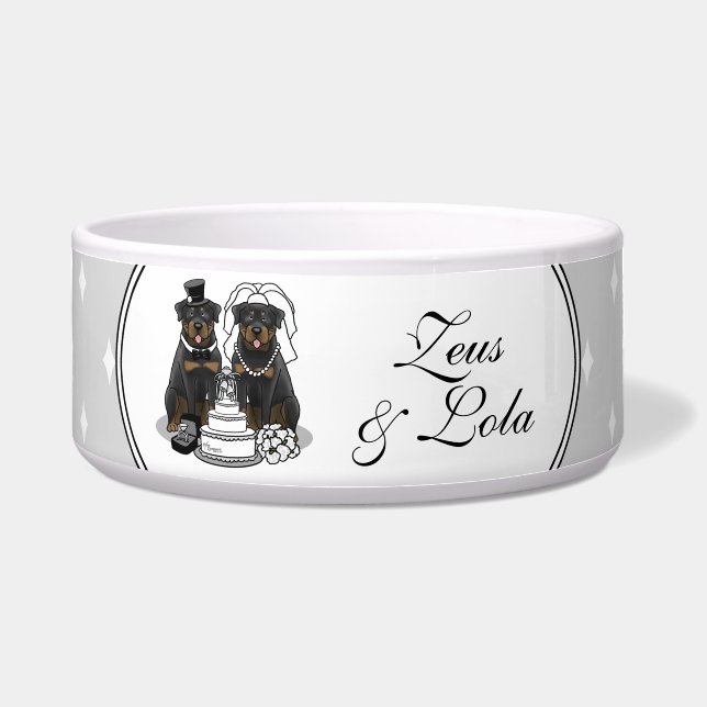 Comedero Rottweilers de boda Novia y novio Perros Lindos (Frente)