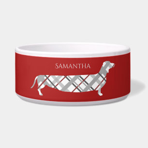 Comedero Salchicha de Plaid en Rojo Personalizado
