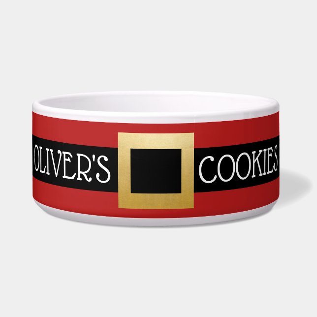 Comedero Santa Buckle Nombre Personalizado Gato o Perro (Frente)