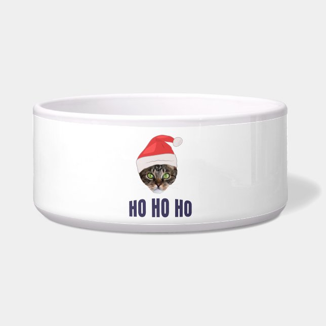 Comedero Santa Cat con Santa hat, Ho ho ho Invitación Squa (Frente)