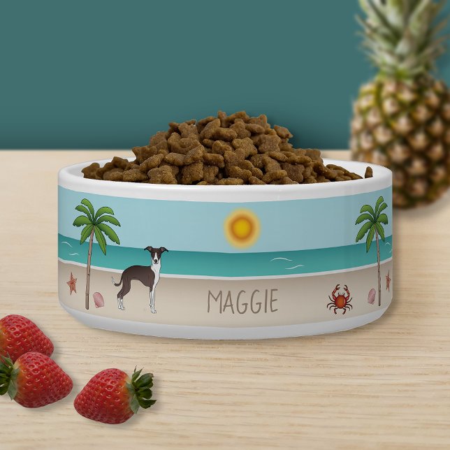 Comedero Seal And White Iggy Dog At Tropical Summer Beach (Subido por el creador)