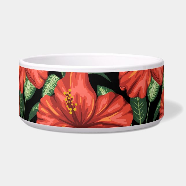 Comedero Seamless pattern Tropical red flowers green leaves (Frente)