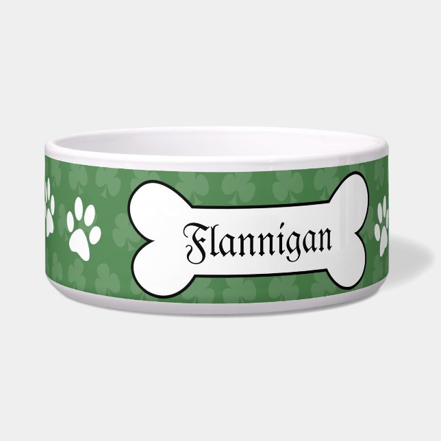 Comedero Shamrock Irish Clover Personalizado Mascota Tazón  (Frente)