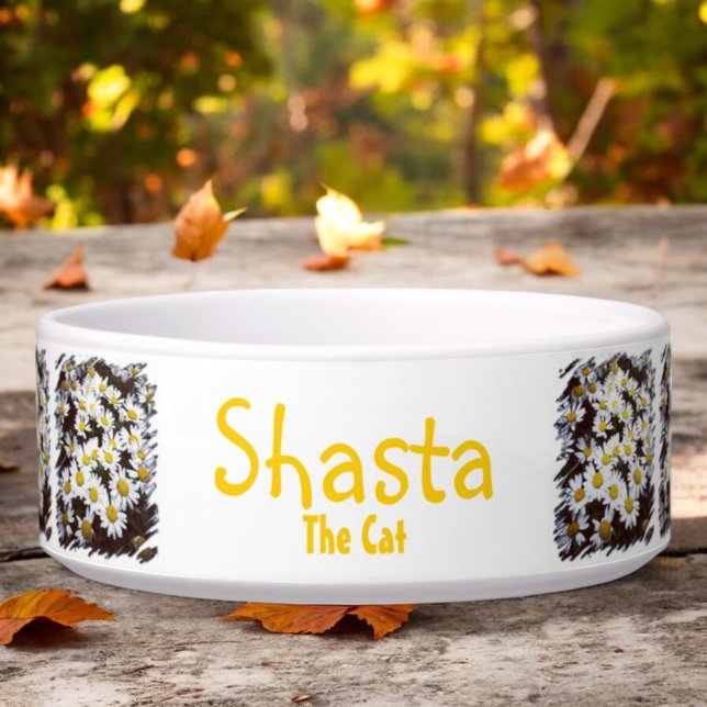 Comedero Shasta Daisy Bundles PhotoTemplate (Daisy pattern around the entire bowl front template text)