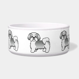 Comedero Shih Tzu de dibujos animados lindo de plata y blan
