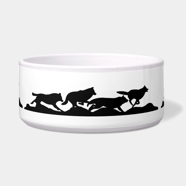 Comedero Silhouette de Lobo Negro con el paquete (Frente)