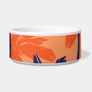 Comedero Silueta de palmera azul, fondo naranja