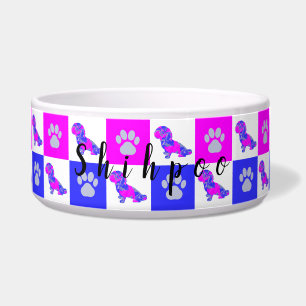 Comedero Silueta de Shihpoo Perro y Huella Rosa y Azul