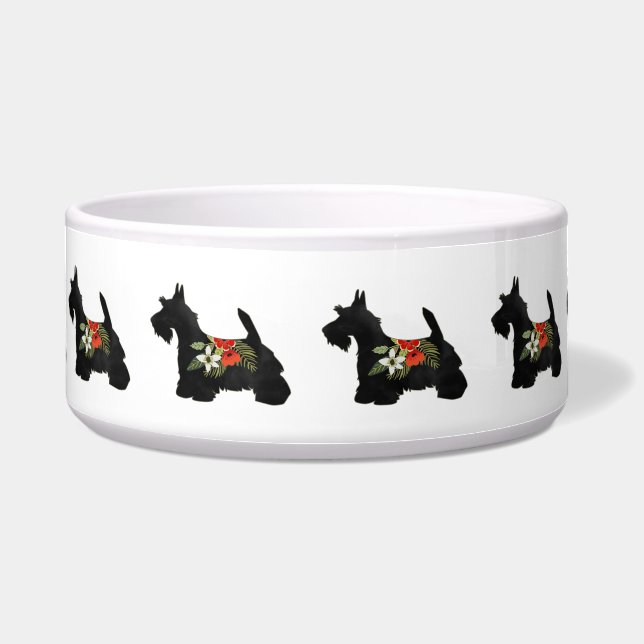 Comedero Silueta floral boho de la raza de perro Scottie (Frente)