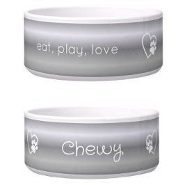 Comedero Silver 'eat, play, love' Dog Name Bowl