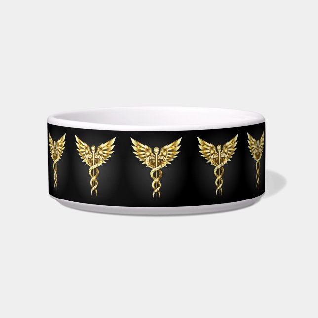 Comedero Símbolo Caduceo Poligonal Dorado (Frente)