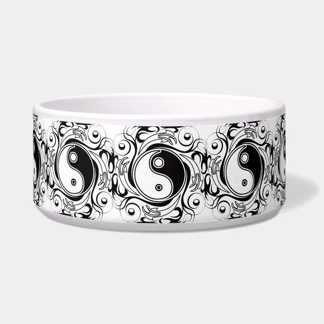 Comedero Símbolo Yin & Yang estilo Tatuaje blanco y negro (Frente)
