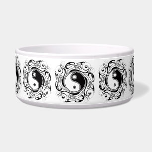Comedero Símbolo Yin & Yang estilo tatuaje negro y blanco