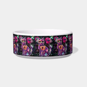 Comedero Singular Resumen Floral Kitty Cat Negro Rosa