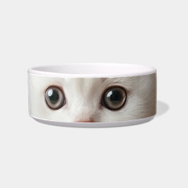 Comedero Soulful Stare: Minimalist White Kitten Ceramic