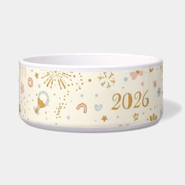 Comedero Sparkling Stars & Paw Prints New Year 2026 (Frente)