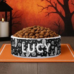 Comedero Spookone Cute Halloween Pattern Custom Name Cat