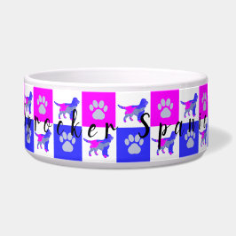 Comedero Sprocker Spaniel Dog & Paw Hot Pink & Blue Pet Bow