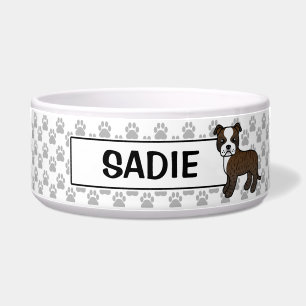 Comedero Staffie Atigrado Y Blanco Con Nombre Personalizado