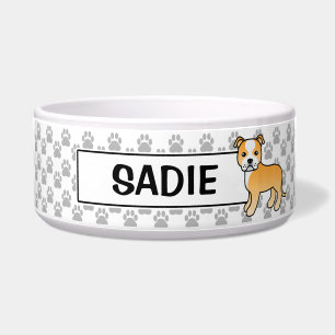Comedero Staffie cervato y blanco con nombre personalizado