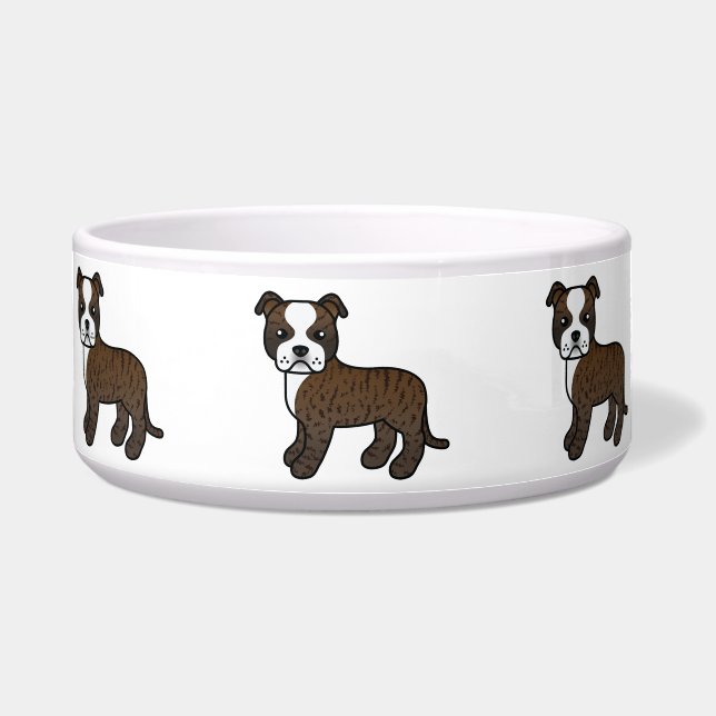 Comedero Staffordshire Bull Terrier atigrado y blanco (Frente)