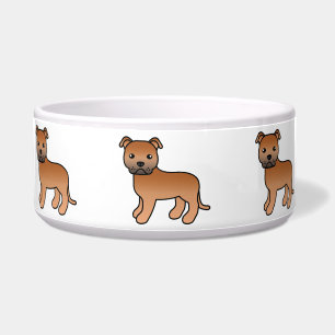 Comedero Staffordshire Bull Terrier de dibujos animados roj
