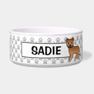 Comedero Staffordshire Bull Terrier Rojo Y Nombre