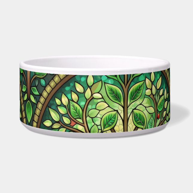 Comedero Stained glass-inspired bowl with green leaves  (Frente)