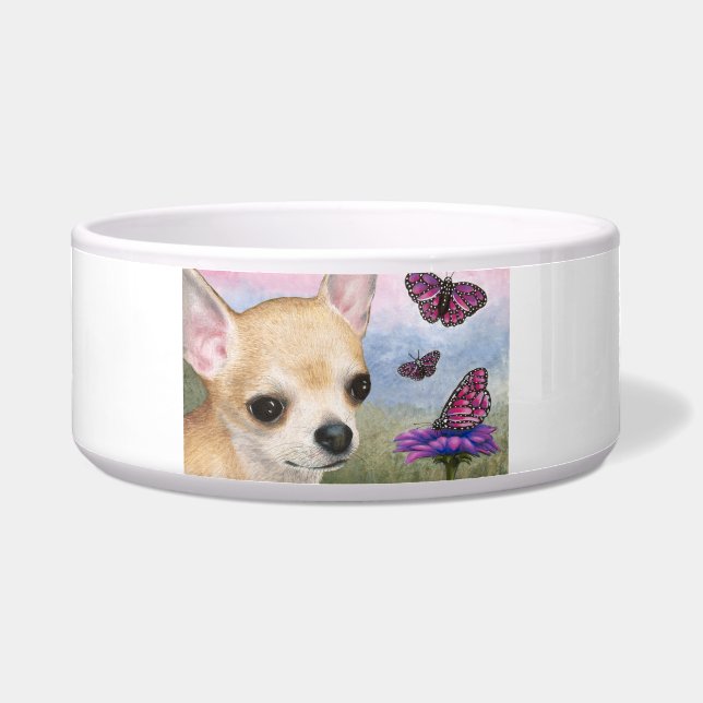 Comedero Tan Chihuahua Dog 92 flor de mariposa (Frente)