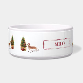 Comedero Tan Dachshund graciosos Navidades perro con árbol