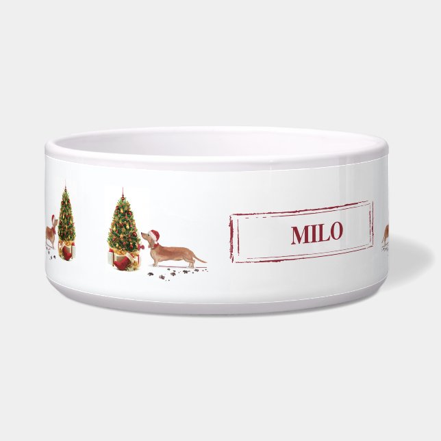 Comedero Tan Dachshund graciosos Navidades perro con árbol (Izquierda)