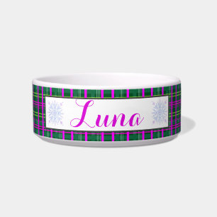 Comedero Tartan de copo de nieve a cuadros rosa y verde Nom