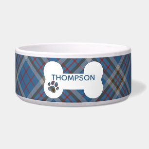 Comedero Tartan Plaid Gray Blue Checkered Clan Thompson Dog