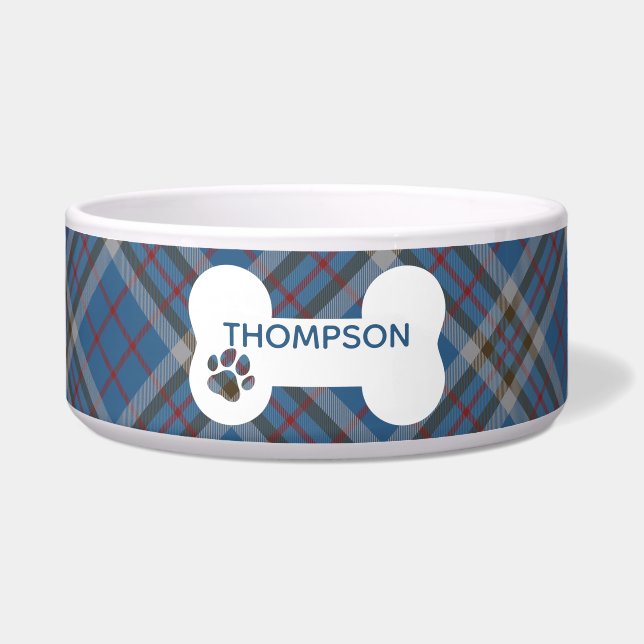 Comedero Tartan Plaid Gray Blue Checkered Clan Thompson Dog (Frente)