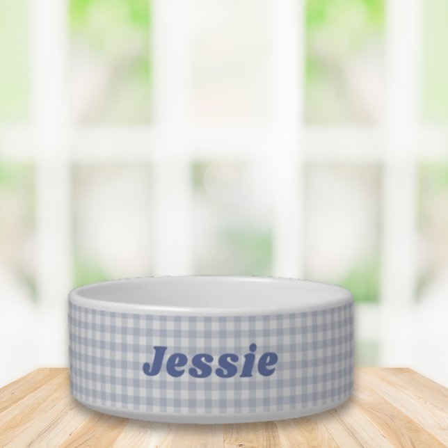 Comedero Taza azul de gingham con nombre personalizado  (Subido por el creador)